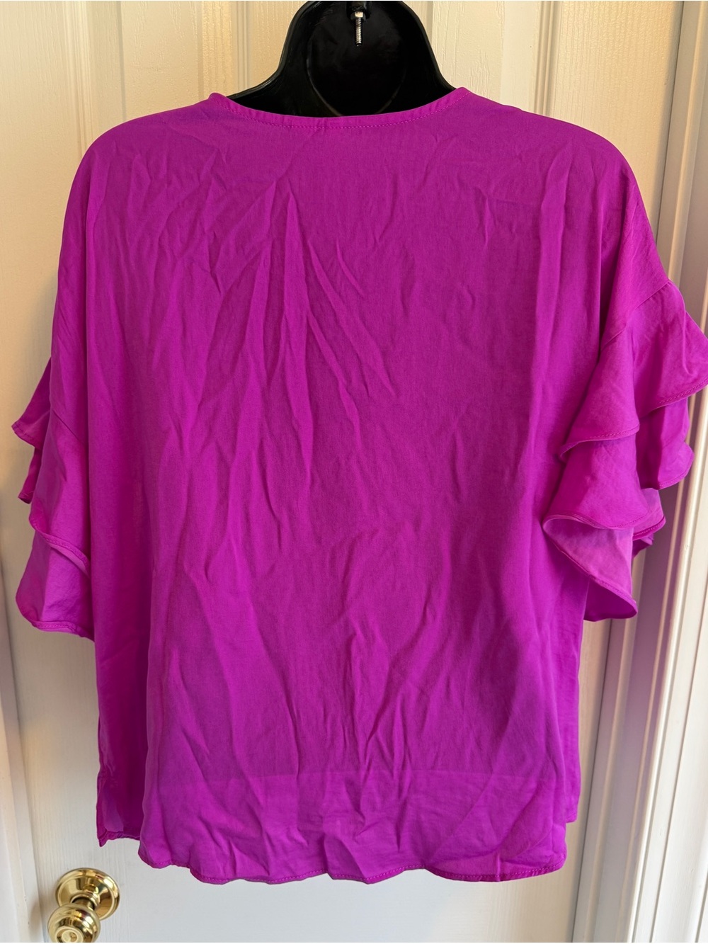 Cato Fuchsia Button-Front Ruffle Sleeve V-Neck Top - Picture 3 of 4